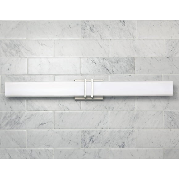 Possini Euro Design Exeter Lampe Murale Moderne LED Nickel Brossé Argent Métal 36 Pouces Grand Barre de Meuble-Lavabo Rectangulaire Abat-Jour en Soie pour Salle de Bain Miroir Maison
