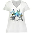 thumbnail image 3 of Inktastic Cute Blue Octopus Drumming Women's Plus Size V-Neck T-Shirt, 3 of 5