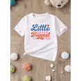thumbnail image 1 of Camiseta de béisbol "Little Sister Biggest Fan" - Top de punto informal con aplique del alfabeto, elasticidad media, cuello redondo, manga corta, verano, corte estándar, cuna, 1 of 5