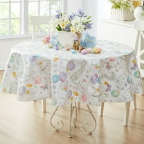 Newbridge Vinyl Round Tablecloth, 70 Inch, Easter Bunny Blossom Flannel Backed Table Cloth, Easter Egg Basket Floral