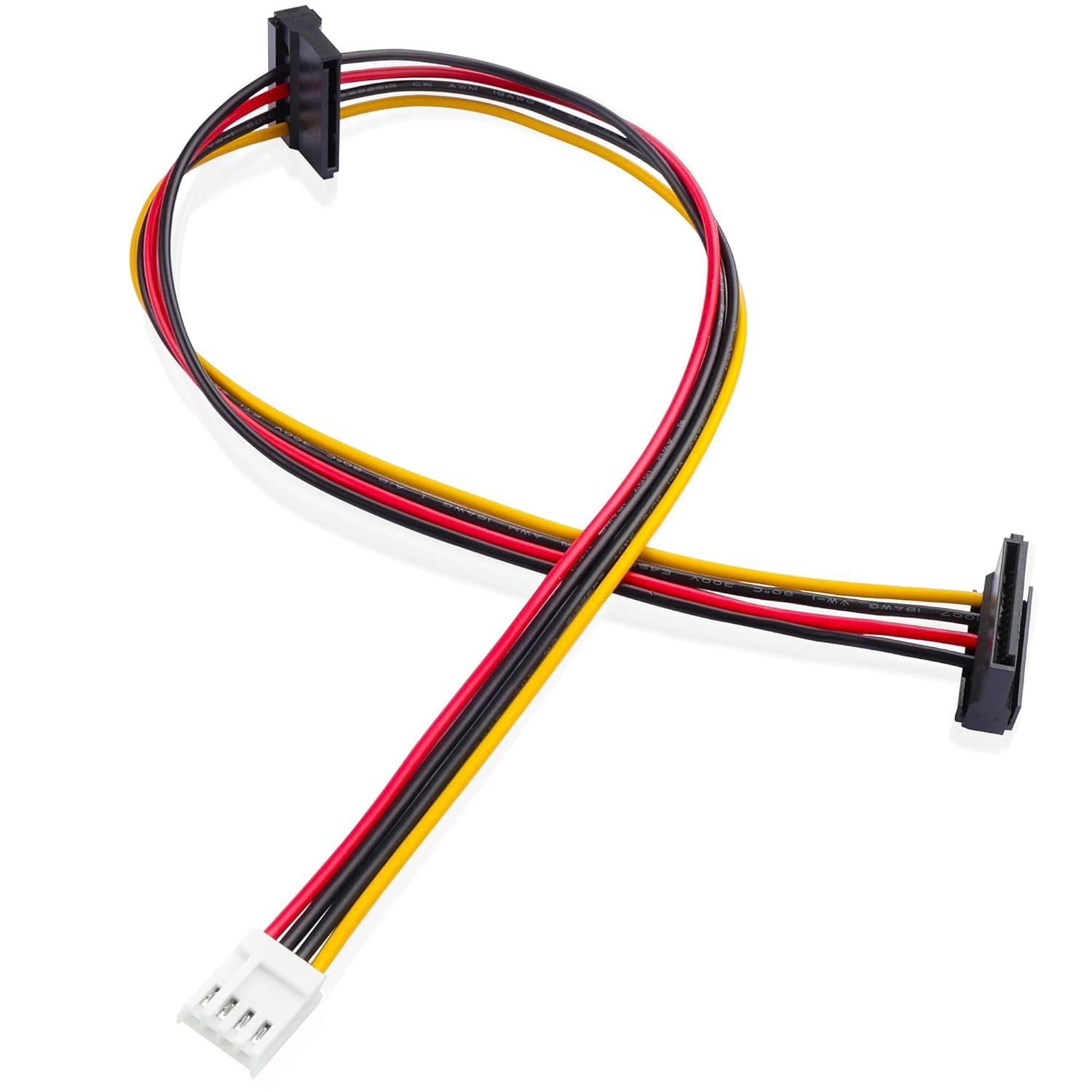 HRTGFD-25+20cm Desktop PC Floppy Drive 4PIN to Dual SATA 15Pin Power Cable, Hard Drive/SSD Power Adapter for PSU with Limited SATA Ports, Compatible with MX714 & Most Desktop Computers