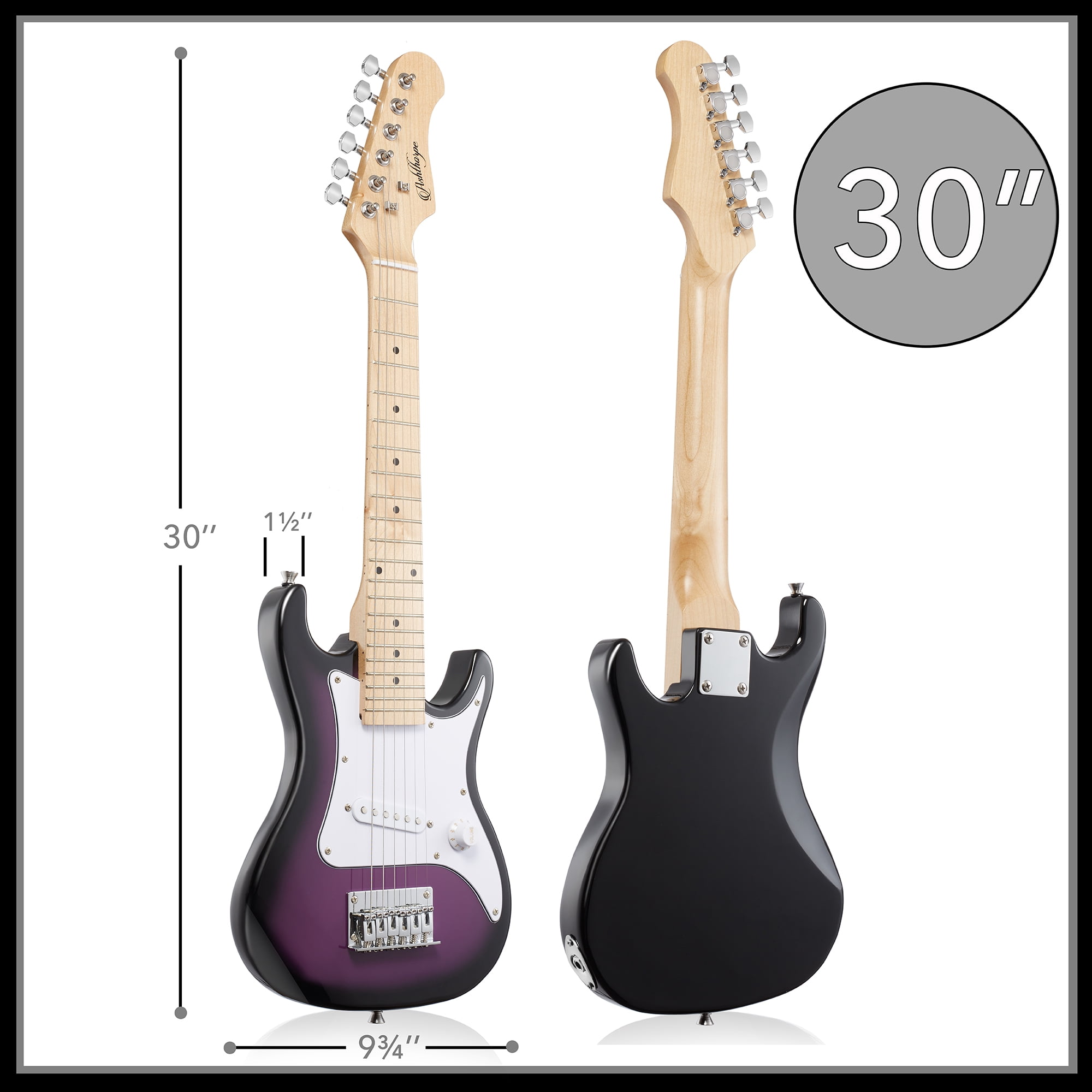 Ashthorpe 30-Inch Beginner Electric Guitar with Amplifier - Purple, Kids Starter Package