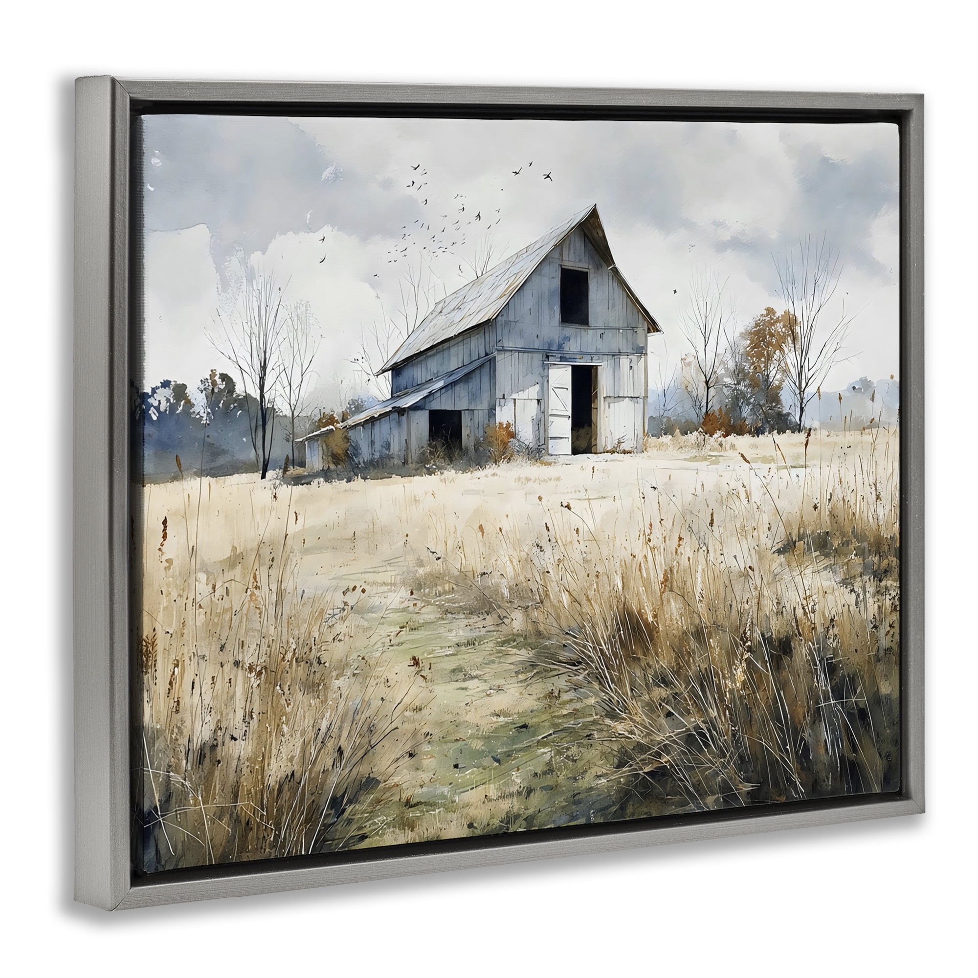 Stupell Industries Old Blue Barn in Farmland Gray Framed Floater Canvas Wall Art, design by Franklyn Gregory