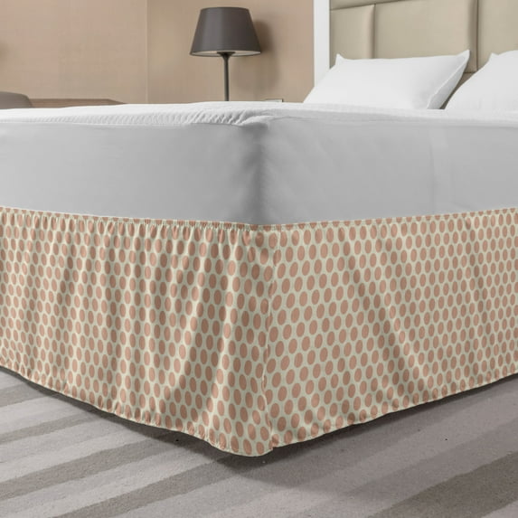 Off White Bed Skirt, Pattern of Grunge Style Continuing Polka Dots in Retro Soft Tones, Elastic Bedskirt Dust Ruffle Wrap Around for Bedding Decor, 4 Sizes, Pale Salmon and Cream, by Ambesonne