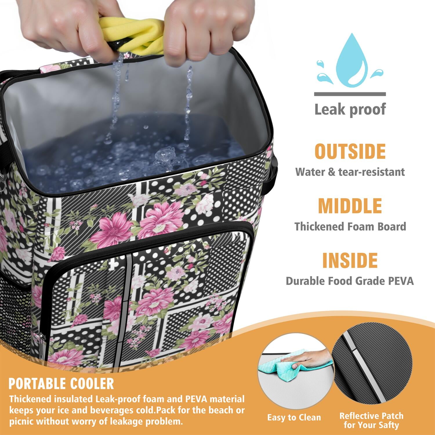 Travel Cooler Bag - Pioneer Flower Camping Beer Cooler Backpack with Bottle Opener- Waterproof Insulated Picnic Backpacks - Cooler Bag for Beach