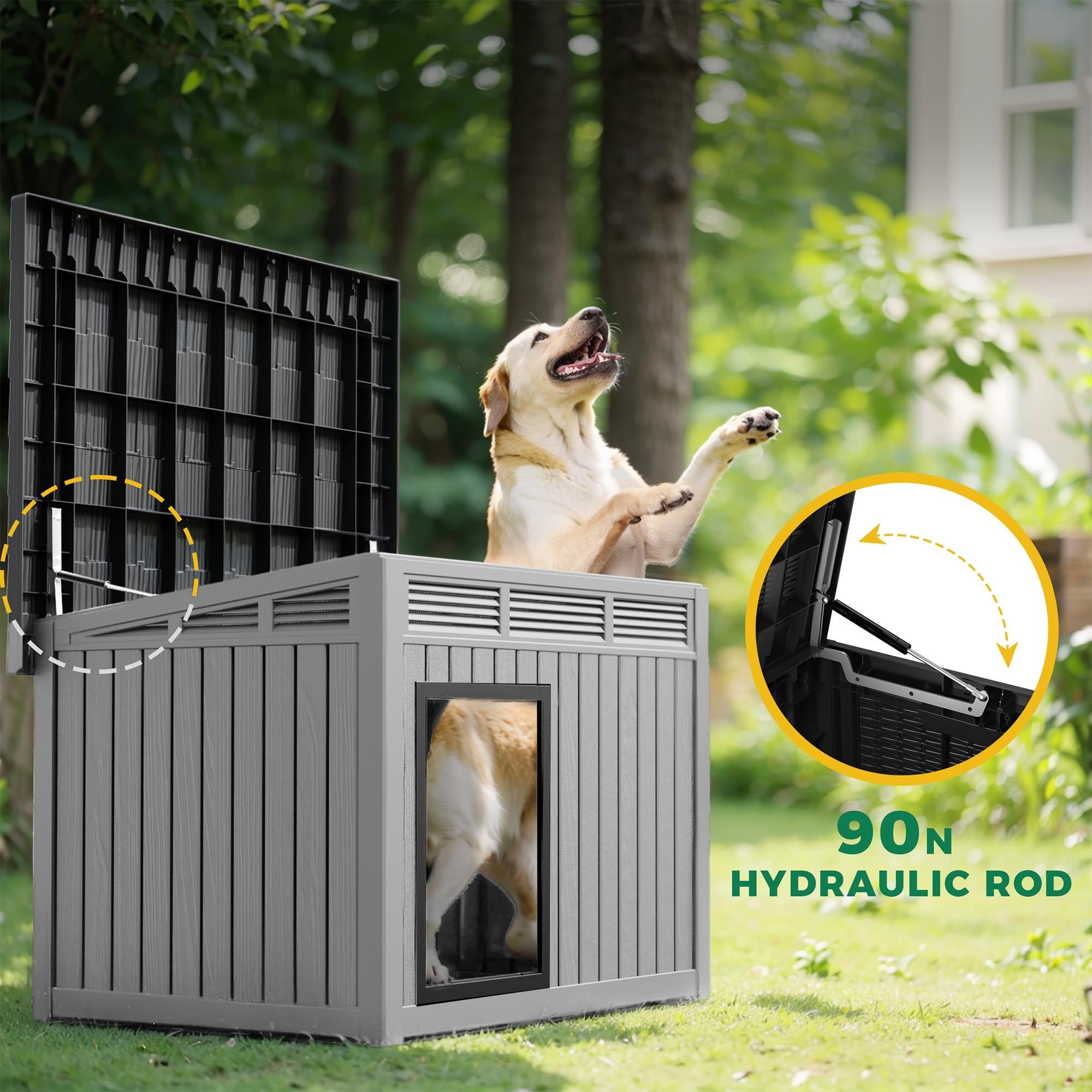 Dog House for Both Indoor and Outdoor with Weatherproof Roof Removable Floors for Medium to Large Dogs Interior Space (Grey&Black, Large )