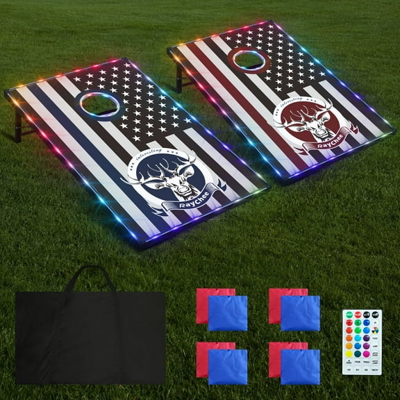 RayChee Cornhole Set with 8 Bean Bags and Carrying Case Outdoor Game Toss Board for Adults Outside Activities