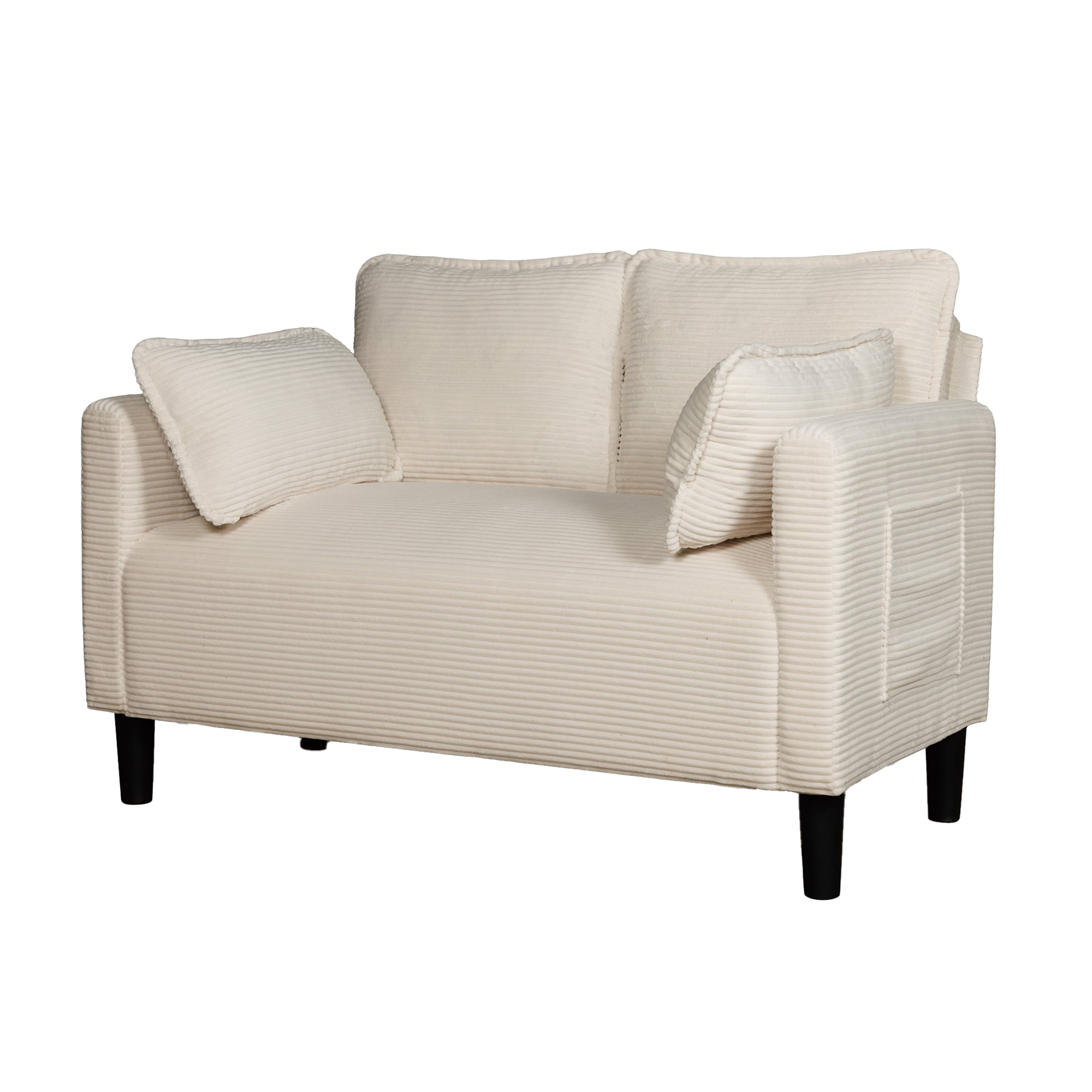 Jopath Sofa 48" Soft Corduroy Loveseat Couch W/Soft Cushions,Side Storage Pocket,Sturdy Composite Board & Solid Wood Frame, High Rebound Sponge,Ideal For Living Room,Apartment,Dorm White