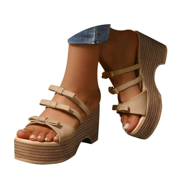 Bow Platform Wedge Slides Dressy Sandals for Women Wedding 2025 Slip on High Heel Dress Sandals