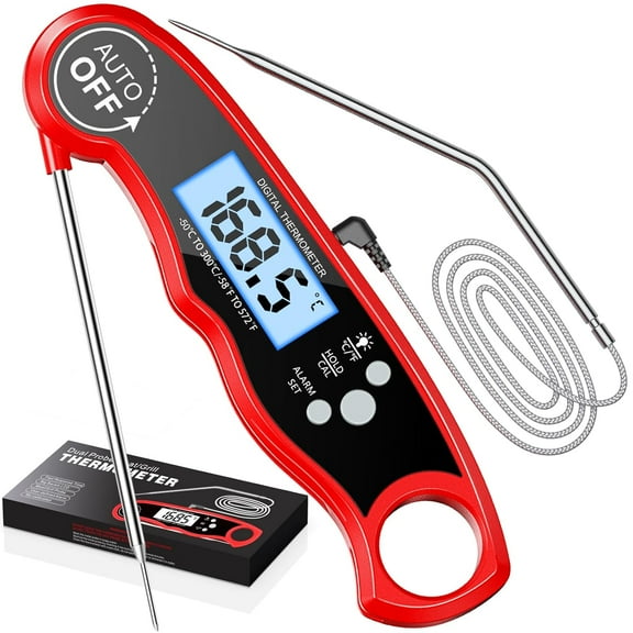 Dual Probe Instant Read Digital Meat Thermometer - Backlit LCD, Calibration Function - Kitchen & Outdoor BBQ Essential - For Candy Making, Grill & Cooking