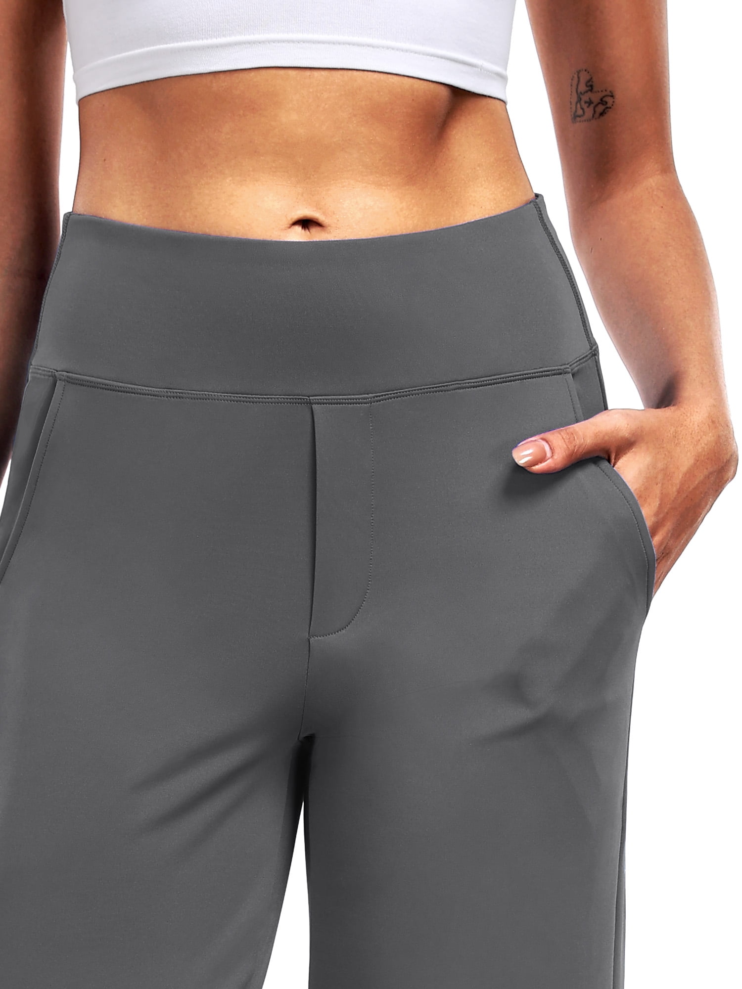 NELEUS Womens 29" Wide Leg Pants Athletic Yoga Leggings Casual Sweatpants Stretch Dress with Pockets,Gray,US Size S