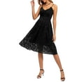 thumbnail image 3 of Genuiskids Women's Vintage A-Line Dress Sexy Lace Floral Spaghetti Straps Midi Dress Sling Sleeveless V-Neck Knee-Length Elegant Formal Cocktail Party Dresses, 3 of 7