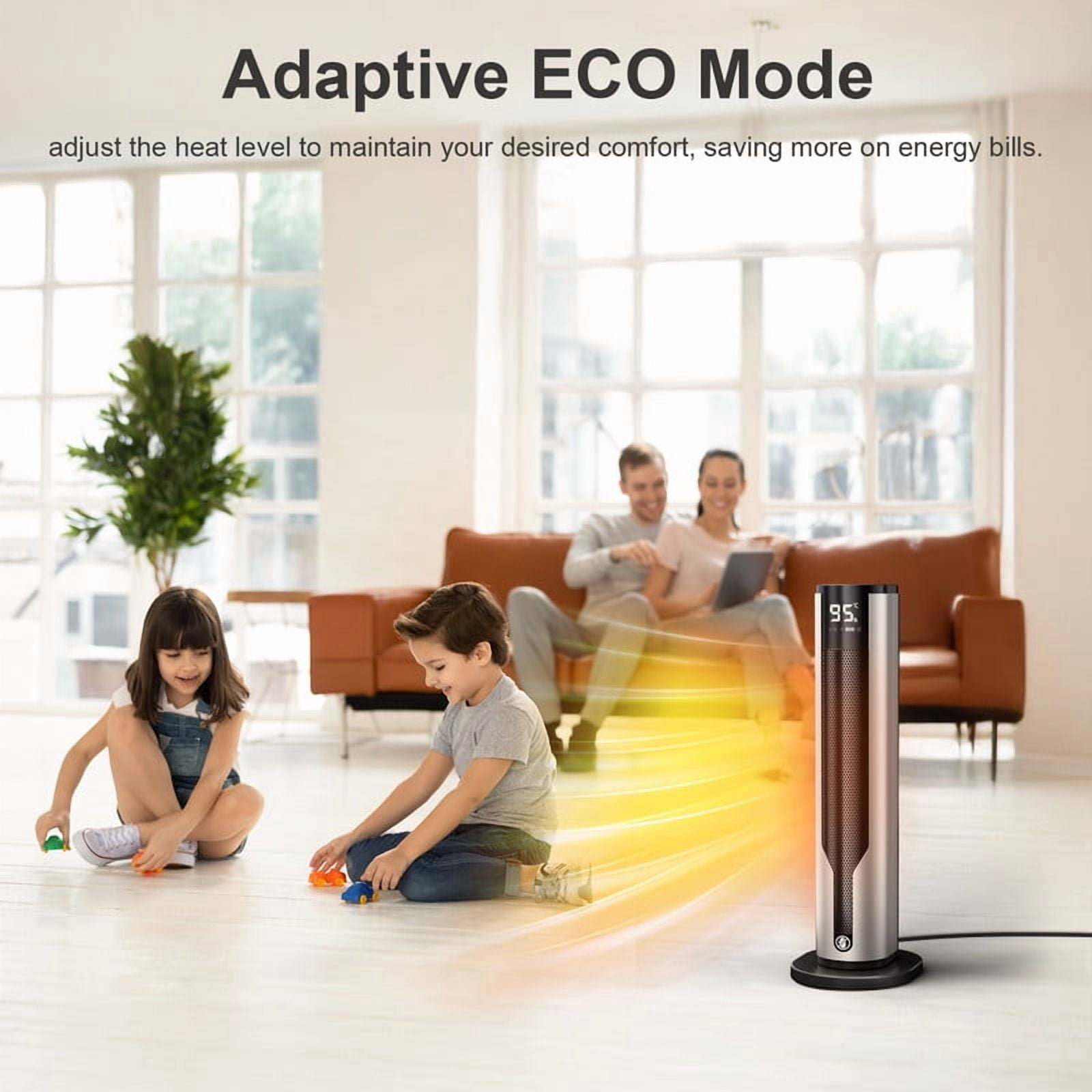 ATUPEN Space Heater, 1500W PTC Electric Heater with Thermostat, 70° Oscillation Timer for Indoor Bedroom