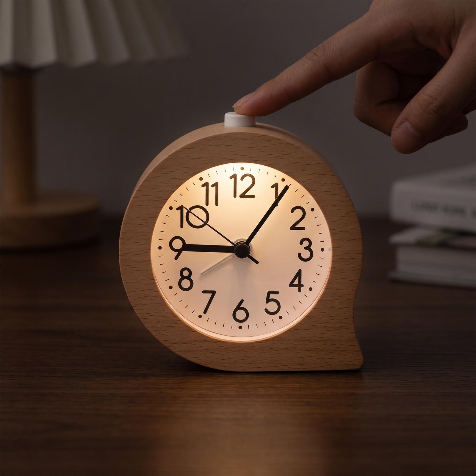 WEUVEB Wooden Desk Clock, Quiet, Light Brown, for Decor, Minimalist Design, Night Light, Silent