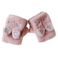 thumbnail image 1 of Guantes de invierno de felpa esponjosa de medio dedo con bordado de dibujos animados, mitones convertibles, color rosa, 1 of 5