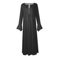 thumbnail image 4 of Up to 60% Off! pstuiky Dresses for Women, Women Button Flower Print Pleated Dress Long Sleeve V-Neck Dress Mid-Calf Dress with Pocket Leisure Black S, 4 of 5