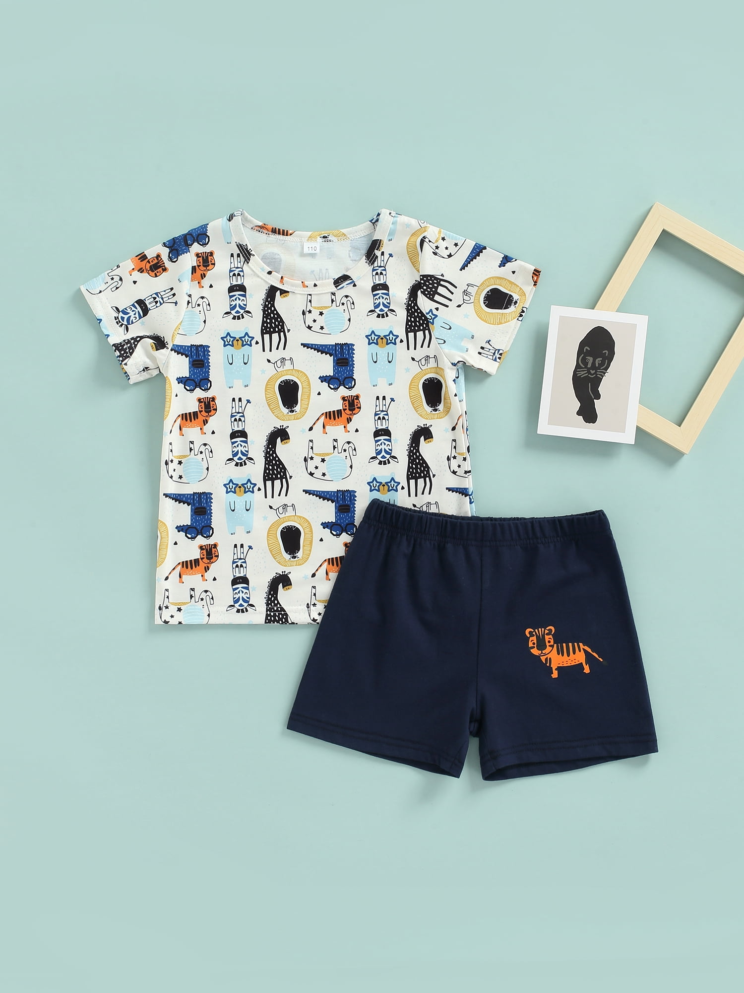 Toddler Baby Boys Casual Clothes Set Cartoon Vest Top Elastic Waistband Shorts 