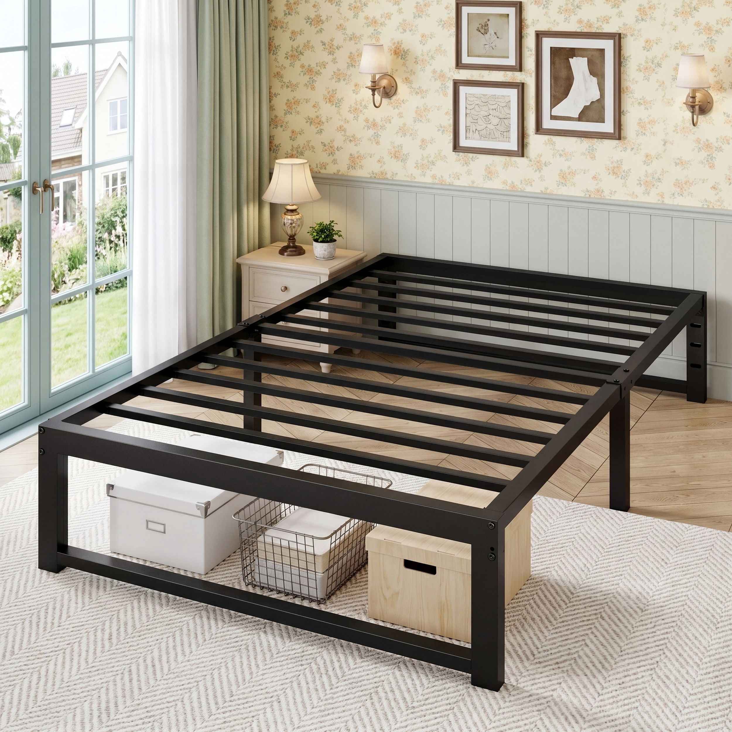 Einfach 14" Twin Bed Frame, Metal Platform Bed with Ample Under-Bed Storage Space, Upgraded Frame Structure, 3500 LBS Capacity, Black