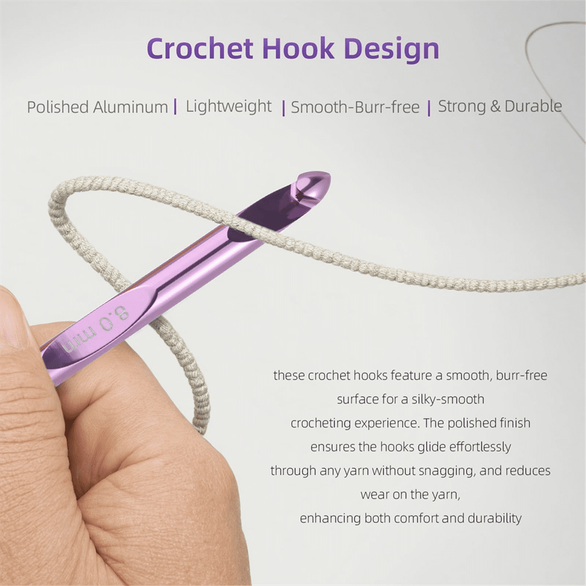 Tunisian Crochet Hooks Set with Cable, 6-Inch Aluminum Interchangeable Crochet Hooks 3mm-10mm, Long Crochet Hooks,1set x Tunisian Crochet Hooks