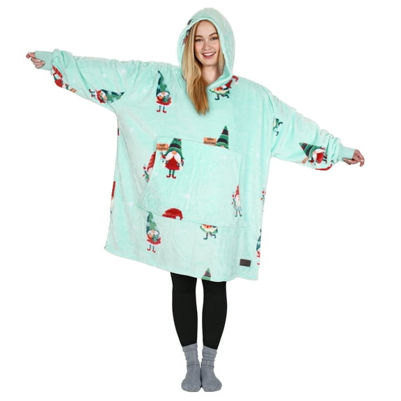 Catalonia Xmas Elf Print Oversized Blanket Hoodie Sweatshirt, Wearable Fleece Pullover for Adults Men Women, Ugly Christmas Sweater