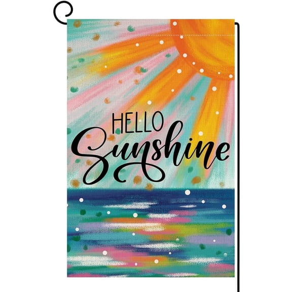 Hello Sunshine Summer Garden Flag 12x18 Vertical Double Sided Watercolor Sun Beach Holiday Outside Decorations Burlap Yard Flag BW808