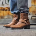 thumbnail image 4 of Men's Harness Ankle Boots, Block Heel Work Boots Square Toe Side Zipper Block Heel Casual Short Boots, 4 of 5
