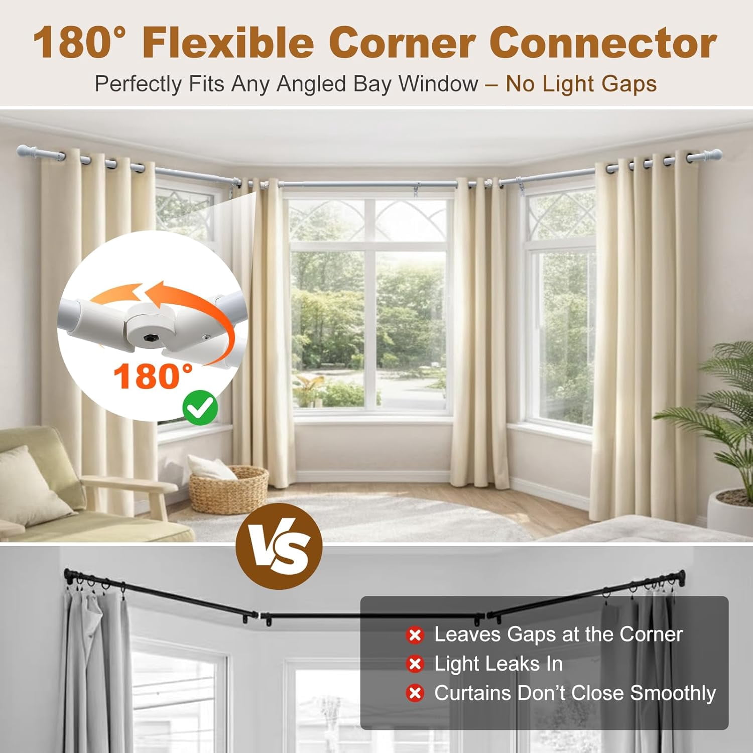 Corner Curtain Rod for Windows - L Shaped 30 to 136 Inches Adjustable,1 Inch Heavy Duty Corners Window Curtain Rods, 180° Connector Angled Drapery Pole -Black