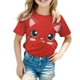 thumbnail image 2 of XIMIN Girls Summer Loose Casual Trendy Cute Funny Lazy Easy Cat Printed Short Sleeve Round Neck T Shirt Top Kids Graphic Premium Tee (4-5 Years, Red), 2 of 4