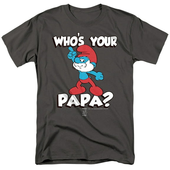 Smurfs Who'S Your Papa? Unisex Adult T Shirt,Who'S Your Papa? Charcoal,2X-Large