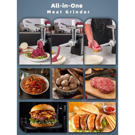 3200W Max Electric Meat Grinder & Sausage Stuffer - Mincer Machine with Tool 2 Blade And 3 Plates, 3 Tubes & Kubbe Kit Tool for Home Kitchen Use（Black）