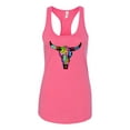 thumbnail image 2 of Wild Bobby, Colorful Rainbow Cow Bull Skull Animal Lover Ladies Racerback Tank Top, Hot Pink, Medium, 2 of 3