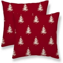 Christmas Pillow Covers 18X18 Inch Set of 2 Red Christmas Trees Decorations Throw Pillow Covers Outdoor Linen Winter Holiday Cushion Cases for Home Sofa Couch Living Room Decor