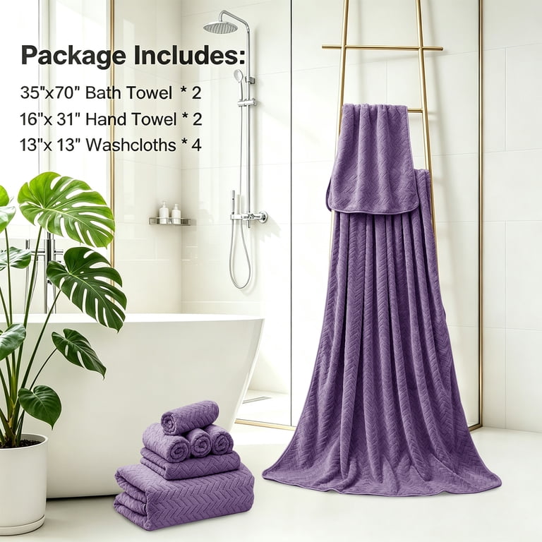 Covina Home 8-Piece Microfiber Bath Towel Set, Purple photo 6