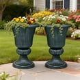thumbnail image 5 of OSM 20" Plastic Urn Planters Set of 2, Vintage Decorative Outdoor Indoor Garden Patio Front Porch Flower Pots, Weatherproof Roman Style Decor (Antique Green), 5 of 9