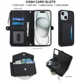 thumbnail image 4 of For iPhone 14 Plus【RFID Blocking】Multi functional 2-in-1 Soft PU Leather Wallet Case Magnetic Flip Cover Multi-Card Slots Zipper Pocket With Detachable Shoulder Strap And Wrist Strap,Black, 4 of 8