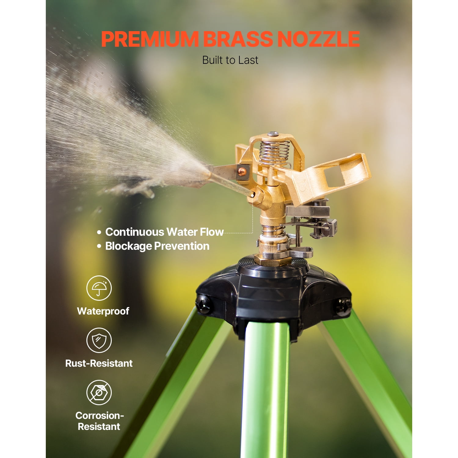 KFFKFF Tripod-Based Impact Sprinkler, Duo Pack, Robust Tripod Sprinklers with Brass Head & 3/4"NH Connector, Full Circle Wide Range Watering Sprinkler, Height Modifiable Sprinkler for Lawn