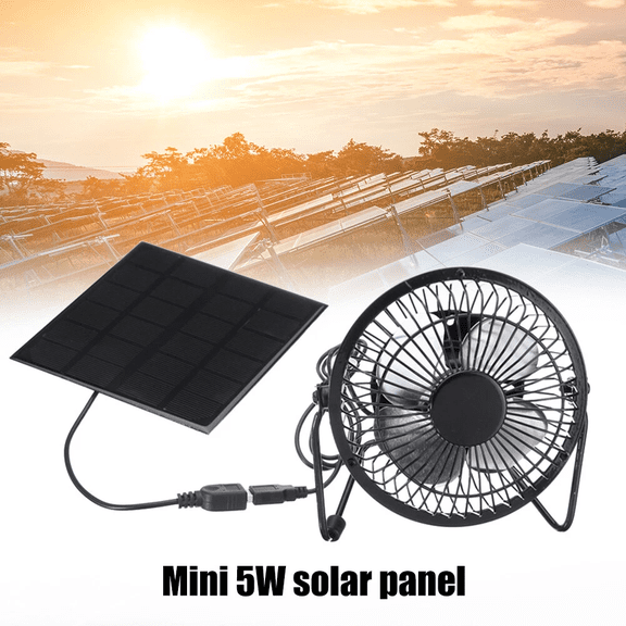 4 Inch Solar Fan with USB Charging - Portable Ventilator for Greenhouse, Pet House, Chicken Coop, Camping (5W, IP65 Waterproof, Foldable, 6V)