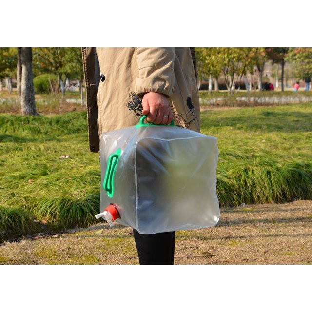 Bolsa de contenedor de tanque de agua plegable de 20L con grifo, portador de agua de camping plegable portátil transparente para oficina, camping, jugo, cócteles TUNC Sencillez