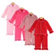 thumbnail image 2 of Pijamas de algodón para niños y niñas, ropa clásica de Navidad con volantes sólidos, color rosa, 2 of 3