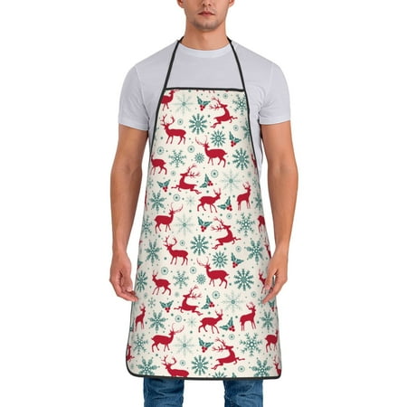 

Junzan Vintage Christmas Reindeer Print Kitchen Cooking Aprons Chef Apron for Men and Women Professional for Cooking Bib Aprons for Kitchen/Crafting/BBQ/Drawing