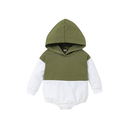 

LSFYSZD Newborn Hooded Bodysuit Baby Boys Casual Contrast Color Long Sleeve Romper (Orange Army Green Green)