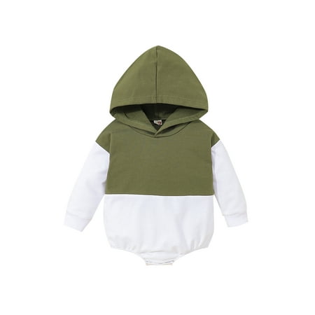 

Nokpsedcb Infant Boys Girls Hooded Rompers Unisex Baby Pullover Bodysuits Long Sleeve Casual Romper Tops Army Green 18-24 Months