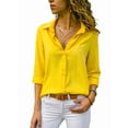 thumbnail image 3 of Women Lapel Button Down Chiffon Shirts Solid Color Office Blouse Casual Long Sleeve Tops Yellow M, 3 of 8