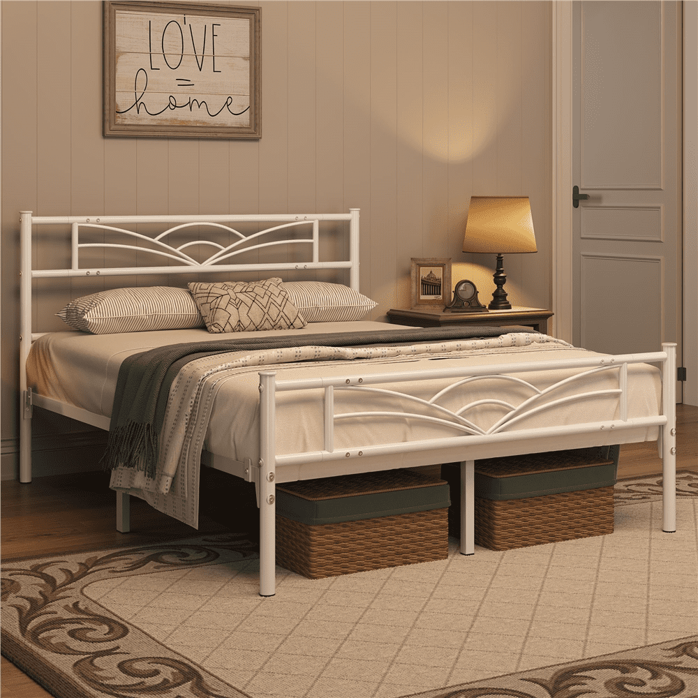 Renwick Skylar Cloud-Inspired Design Full Size Metal Platform Bed, White, Adult