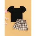thumbnail image 4 of Baby Girls Short Skirt Suit Short Sleeves Square Neck Solid Color Tops Check Pattern Skirt, 4 of 8
