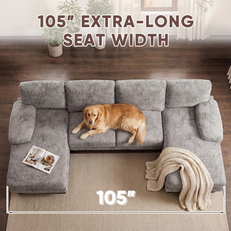 Vineego 105" Cloud U-shape Sectional Sofa Modern Modular Oversized Couches for Living Room,No Assembly Required,Gray