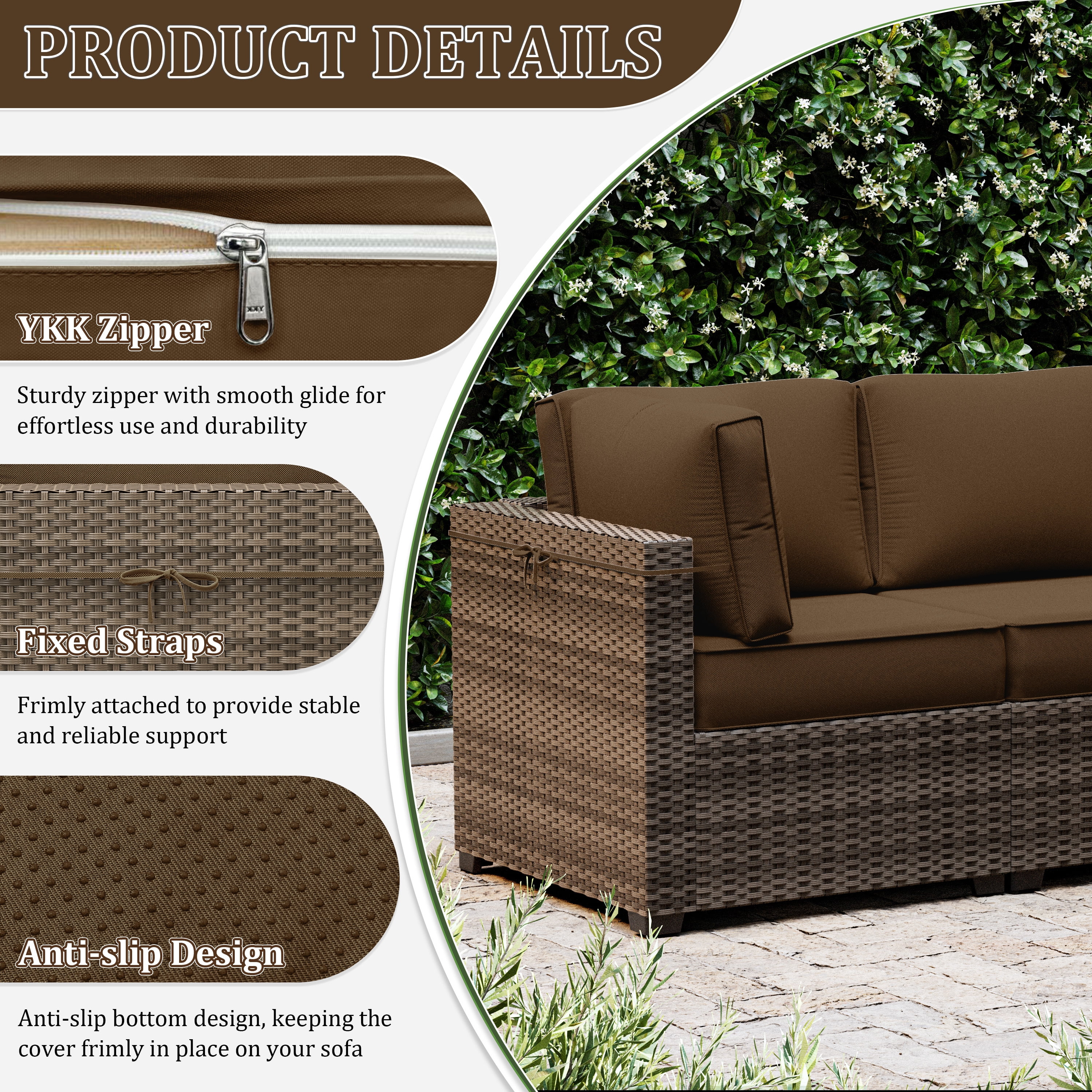 Snubbull 14 Piece 26" x 26" Patio Cushion Covers Replacement, Outdoor Patio Wicker Sofa Washable Cushion Slipcovers with Zipper, Chocolate