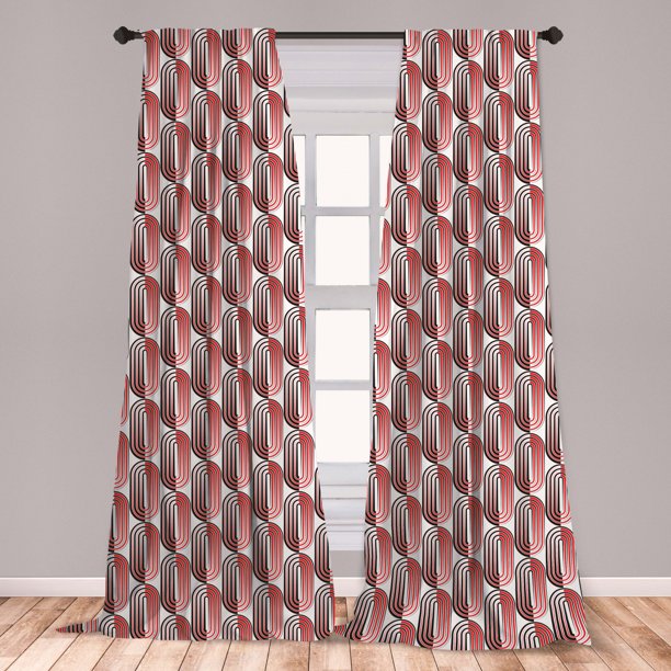 Modern Art Curtains 2 Panels Set, Ellipse Curves Surrounded Focal