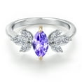 thumbnail image 4 of Gem Stone King 925 Silver and 10K Yellow Gold Blue Tanzanite and Lab Grown Diamond Engagement Ring | 0.93 Cttw | Marquise 8X4MM and 4X2MM | Wedding Anniversary Promise Ring for Women | Size 6, 4 of 7