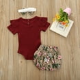 thumbnail image 2 of Dooleck Baby Girl Summer Clothes Infant Ruffle Bodysuit Floral Shorts Outfit Set, 2 of 8